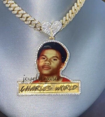 Colgante de plata de ley 925 con imagen de memoria personalizada de diamantes simulados de 3 quilates para hombre Foto 1 de 4