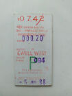 British Rail Train Ticket Worcester Park To Ewell West January 1988