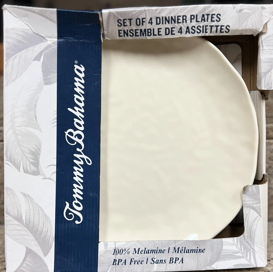 Tommy Bahama Cream Hammered  MELAMINE Dinner Plates Set Of 4 - Image 1 of 1