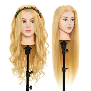 60% Real Hair Training Head Hairdressing Mannequin Doll&Braid Set&Table Clamp - Picture 1 of 11
