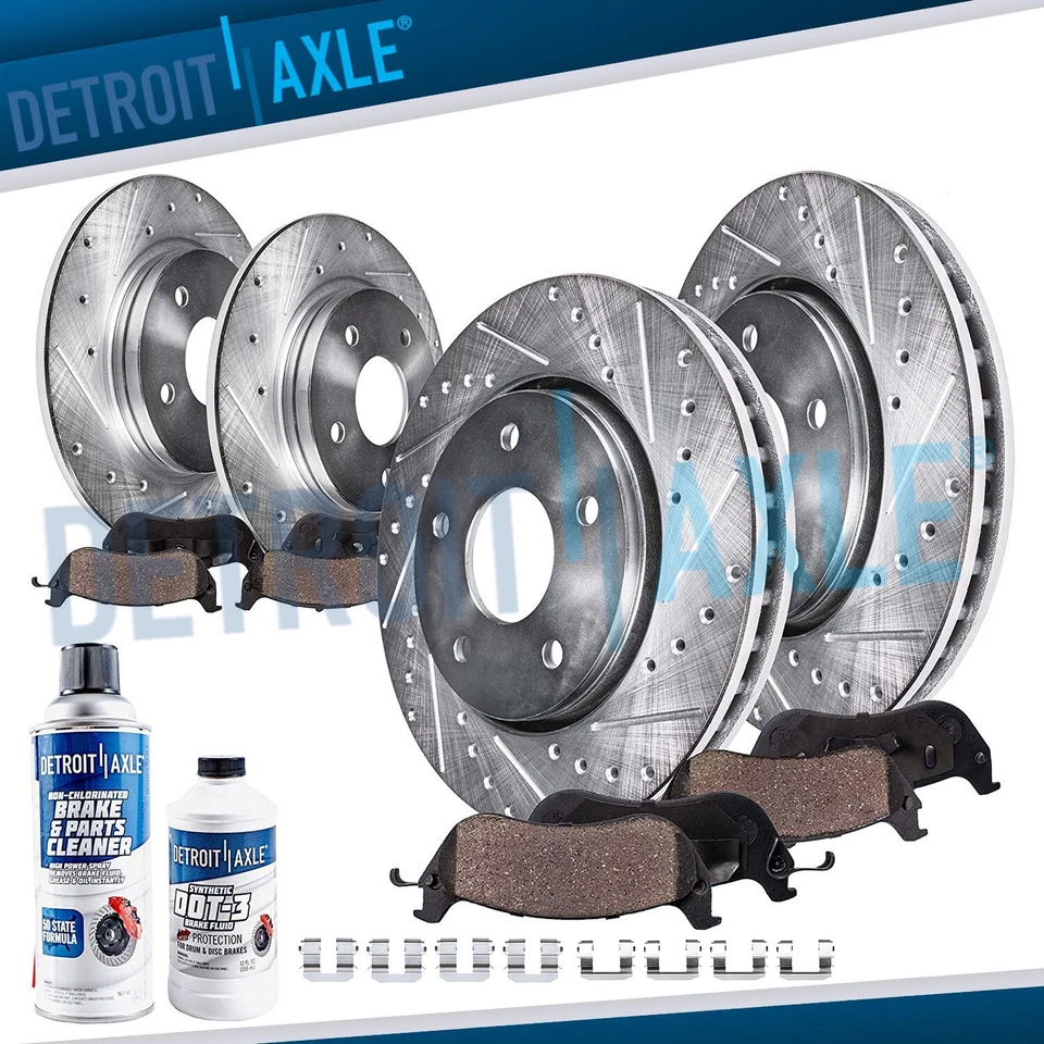 Front Rear Drilled Slotted Rotors Brake Pads Kit for Hyundai Tucson Kia Cadenza - Image 1 of 4