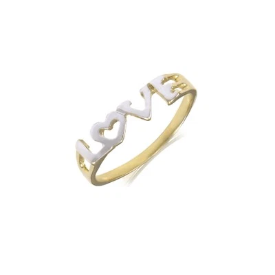 14K Solid Yellow White Gold Love Ring - Heart Finger Band Women - Image 1 of 2