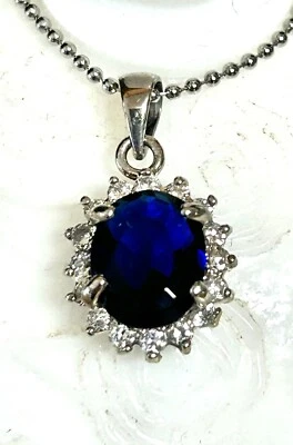 NUEVO COLLAR COLGANTE REDONDO VINTAGE CRISTAL AZUL ZAFIRO ESTRÁS 1/2" STOCK ANTIGUO Foto 1 de 4