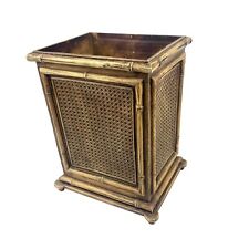 Mid Century Faux Bamboo Rattan Waste Basket Hollywood Regency trash can