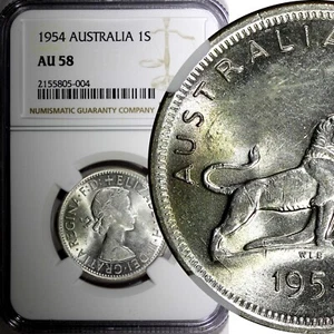 Australia Silver 1954 Florin Royal Visit of Elizabeth II NGC AU58 KM# 55 (004) - Picture 1 of 5