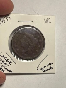 1839 Braided Hair Large Cent -FAINT PARTIAL DATE - ENVIRONMENTAL DAMAGE - Picture 1 of 7
