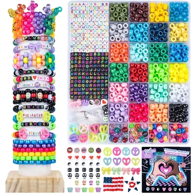 Kandi 手镯套件,彩虹 Kandi 珠和 320 件彩色字母珠,28 Col — 第 1/4 张图片