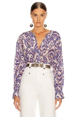 Isabel Marant Etoile Womens Yacah Abstract Print Blue Silk Blouse Tunic Top L 40 - Image 1 of 4