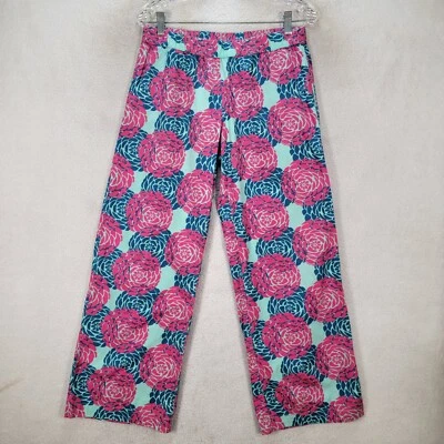 Teal Cotton Floral Mid Rise Wide Leg Casual Eccentric Trouser Women Pants Size S - Image 1 of 4