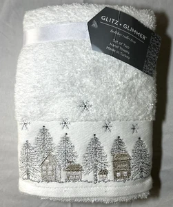 Glitzer + Schimmer Silber Weihnachtshäuser Bäume bestickt Bad Handtücher 2 - Bild 1 von 7