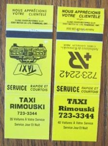 TAXI CAB STREICHHOLZSCHACHTELN: RIMOUSKI TAXI LEERE STREICHHOLZHÜLLEN (RIMOUSKI QUEBEC) D24 - Bild 1 von 1
