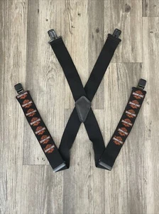 Harley Davidson Motorcycle Black Orange Bar & Shield Logo Suspenders - Picture 1 of 6