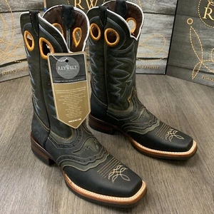 MEN'S RODEO COWBOY BOOTS GENUINE LEATHER WESTERN SQUARE TOE BOOTS BROWN BOTAS - Picture 1 of 14