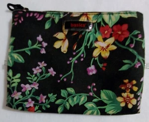 Vintage Basics Women ( Black W/ Flowers ) Makeup Bag - Size 6 3/4 in x 5 1/2 in - Picture 1 of 8