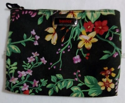 Vintage Basics Women ( Black W/ Flowers  ) Makeup Bag - Size 6 3/4 in x 5 1/2 in - Image 1 of 4
