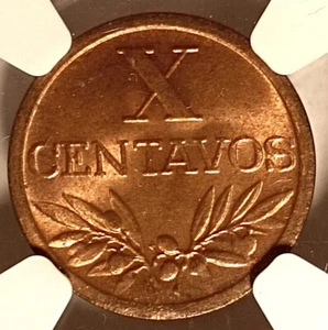 NGC MS64 RB - Portugal 10 centavos 1953 coin - Picture 1 of 4