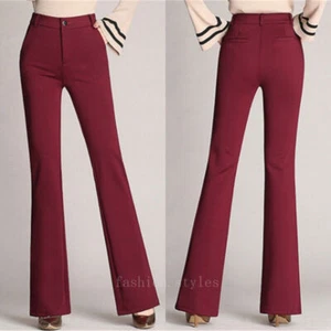 Lady High Waist Bootcut Flare Pants Slacks Dress Trousers Wide Leg Work Bottoms - Picture 1 of 26