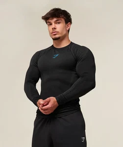 NUEVA Camiseta Gymshark Onyx 5.0 Sin Costuras Manga Larga Negra/Gris Ónix Talla Pequeña - Imagen 1 de 6