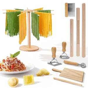 Pasta Making Tools 9 Pcs with Pasta Drying Rack, Threaded Rolling Pin, 2 Roll... - Foto 1 di 7