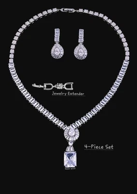18k White Gold Plated Classy Bridal Jewelry Set Lab-Created Swarovski Crystal - Image 1 of 4