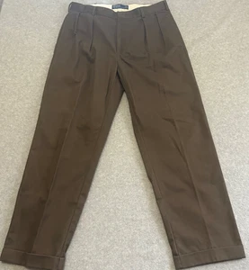 Ralph Lauren Polo Pants Mens 35x30 Brown Pleated Chinos Cuffed Vintage - Picture 1 of 10