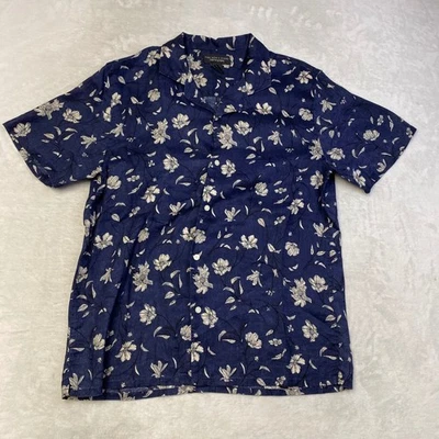 Mens Bloomingdales Linen Floral Print Button Down Short Sleeve Shirt Beach - Image 1 of 4