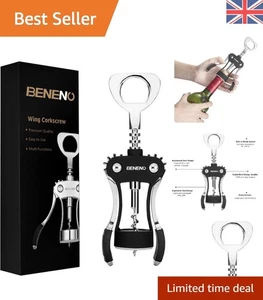 Effortless Wine Opening with Black Zinc Alloy Wing Corkscrew & Bottle Opener - Picture 1 of 10
