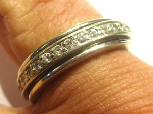 STERLINGSILBER ZIRKONIA KRISTALL SET ZAPPELN SORGEN SPINNER RING GRÖSSE P - Bild 1 von 2