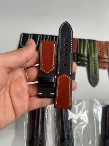 22/20 mm Padded Black ,brown Genuine Cow  Leg LEATHERSKIN WATCHSTRAP BAND Custom - Picture 1 of 13