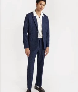 Percival Tailored Trousers W32 L32 Navy Nep Pants NWT - Picture 1 of 8