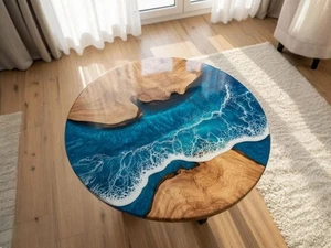 Epoxy Coffee Table for Living Room, Resin Wood Custom Round Table, Natural Wood - Picture 1 of 7