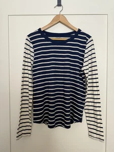 Madewell Tee Top Womens Sz M White Blue Long Sleeve Contrasting Stripe NWT - Picture 1 of 10