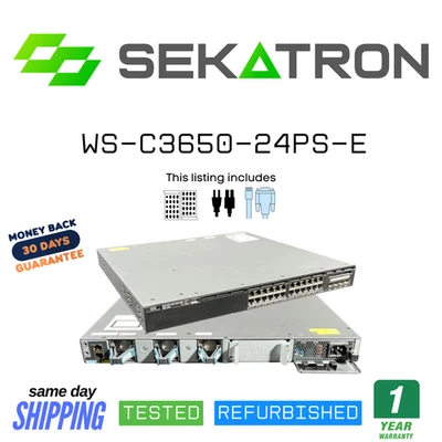🔀 Cisco WS-C3650-24PS-E • 24× PoE+ Gigabit • IP Services ⚡FastShip - Image 1 of 2