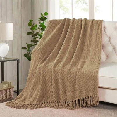 HST Manta Tejida Tweed con Borlas Suave Acogedora Manta para Sofá Cama Foto 1 de 4