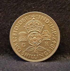 1947 Great Britain florin (2 shillings), George Vi, Unc, Km-865 (Gb11)