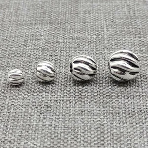 Bulk 925 Sterling Silver Corrugated Round Beads for Bracelet 3mm 4mm 5mm 6mm - Picture 1 of 5