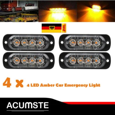 4X LED Auto Frontblitzer Orange 12V-24V Blitzlicht Warnleuchte LKW Strobe Licht - Bild 1 von 4