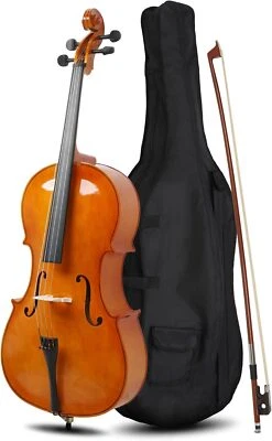 Violonchelo de tamaño completo, violonchelo para principiantes 4/4, kit de violonchelo acústico con bolsa, arco, puente, colofonia Foto 1 de 4