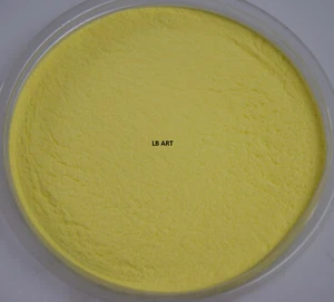 0320.08 - 1 UNZE RINGELBLUME GELB OPAL BULLSEYE GLAS PULVER FRITTE 90 COE SCHMELZBAR - Bild 1 von 2