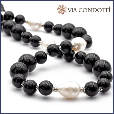 Collana in Onice nero e Perle Barocche collana classica in pietre dure naturali - Immagine 1 di 4