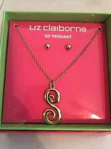 Liz Claiborne Necklace And Earring Set Letter S One size Ret$18(5hmbx-59-11) - Picture 1 of 3