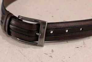 Mezlan Brown Leather Dress Belt W/ Brown Leather Inlay And Nickel Buckle  Sz 36 - Picture 1 of 12