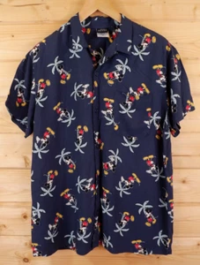 Disney Mickey Mouse Hawaiian Surf Holiday Festival Palm Tree Shirt XL Blue - Picture 1 of 7