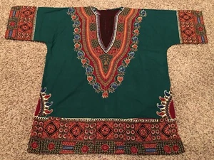 Vintage Original Dashiki Hemd Afrikanisch Unisex Hippie Bluse Top Stoff Bunt - Bild 1 von 8
