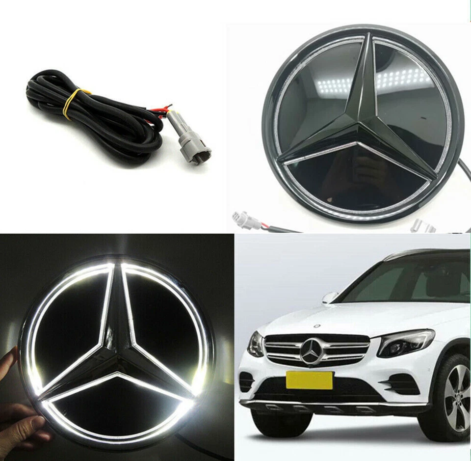 LED 18.5CM Illuminated Grille Star Emblem Badge White light For A/B/C/E/CLA/GLA - Image 1 of 4