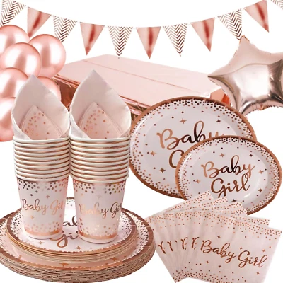 89 Stück Baby Girl Geburtstag Party Geschirr Ballon Pappteller Set mit Tischdeck - Bild 1 von 4