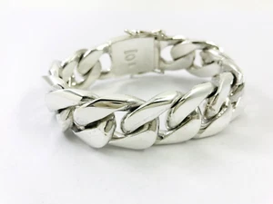 Heavy Taxco Mexican 925 Sterling Silver Curb Chain Bracelet. 20.5 cm, 223 grams - Picture 1 of 14