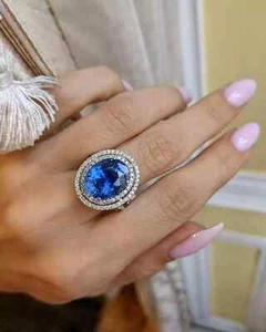 3.00CT Oval Cut Lab-Created Blue Sapphire Wedding Ring 14k White Gold Plated - Picture 1 of 4