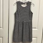 J Crew Black White Stripe Pleated Stretch Cotton Summer Tank Dress Size S