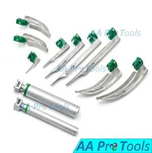 SET OF 9 FIBER OPTIC MAC & MILLER LARYNGOSCOPE BLADE+2 HANDLE COMPLETE LS-3125 - Picture 1 of 3